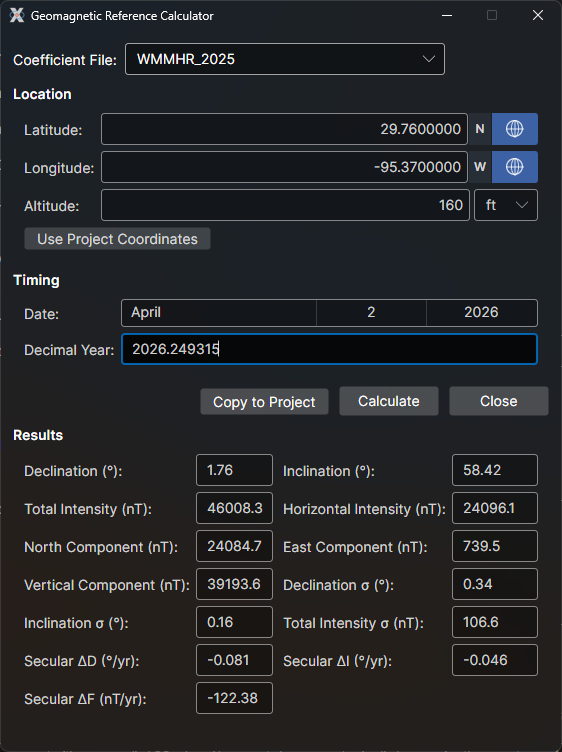 Geomagnetic reference calculator